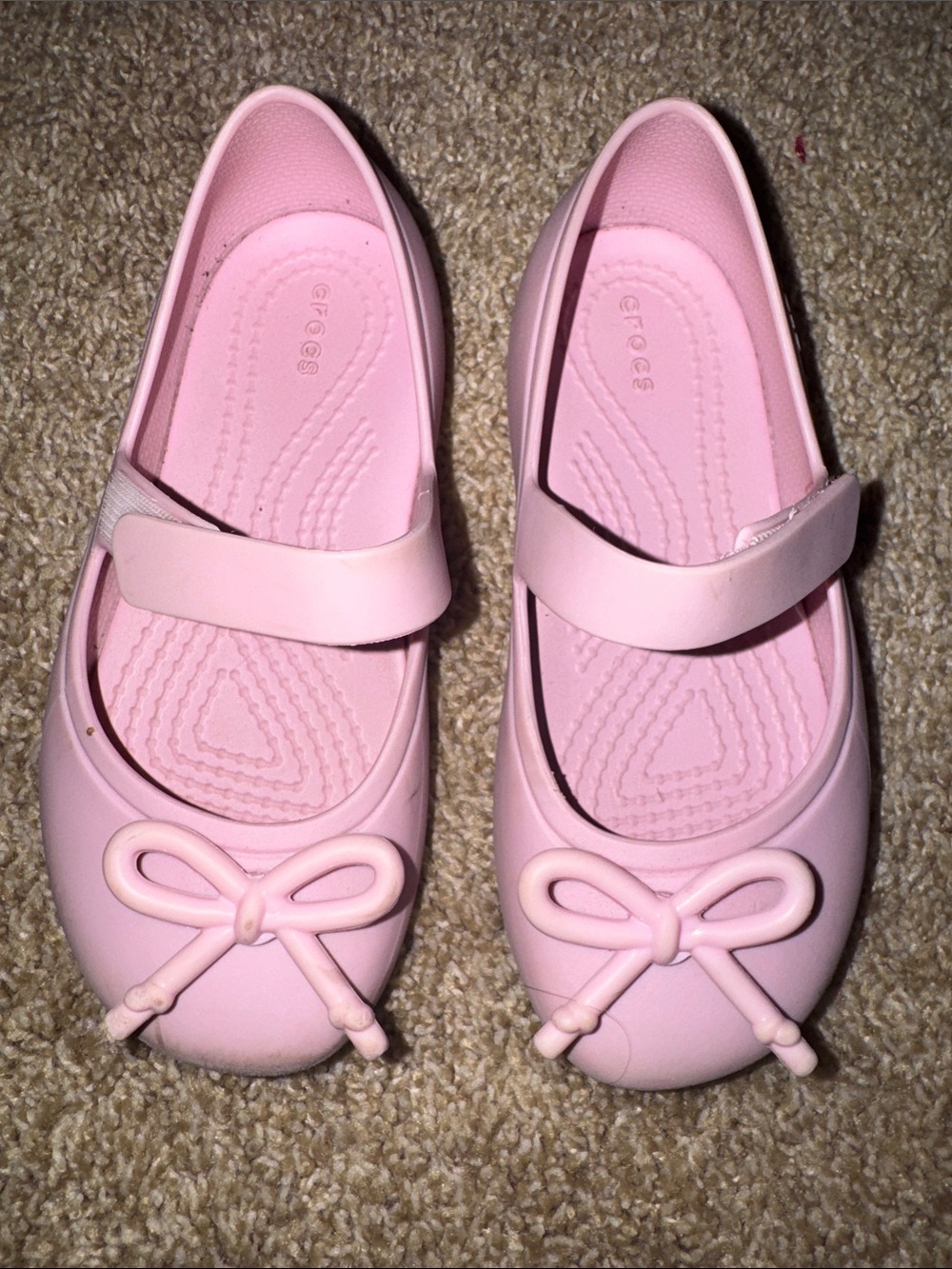 CROCS Kids Pink Mary Jane Flats with Bow Strap
